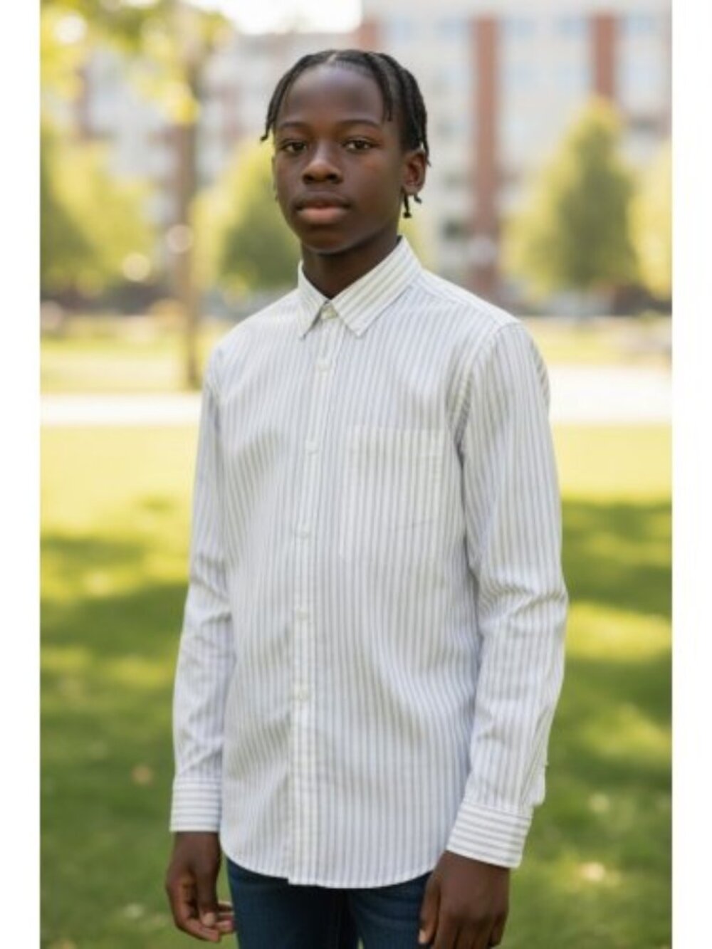 KENNETH COLE REACTION Green Tan White Striped Long Sleeved Shirt Boys Size 7